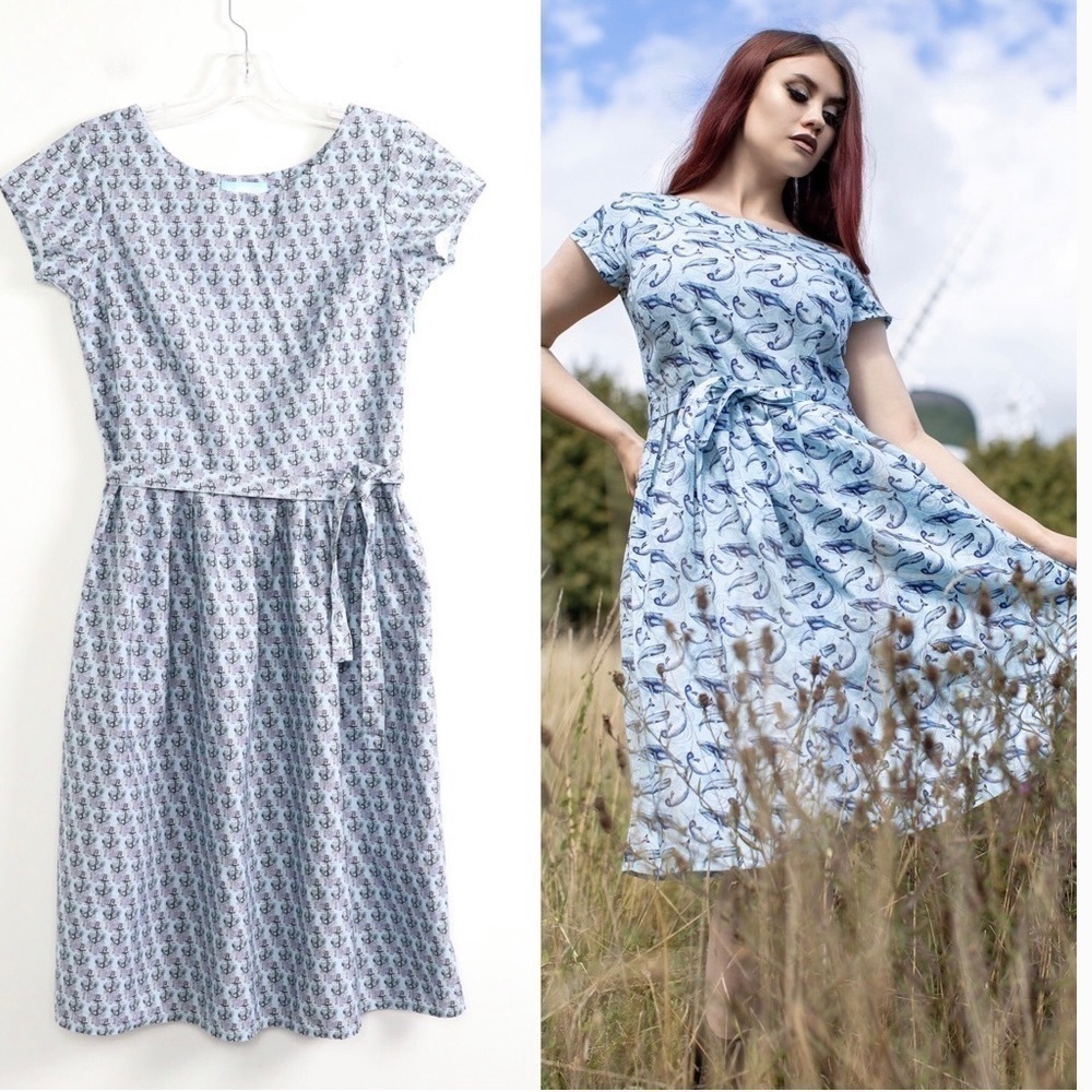 Run & Fly rockabilly dress nautical anchor print 50s 100% cotton flared sailor 2